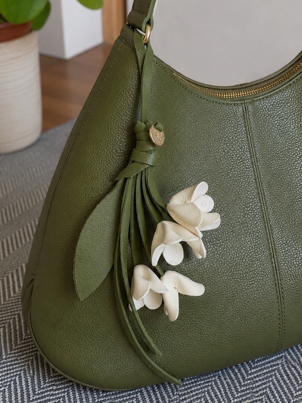 Beautiful White Floral Bag Charm